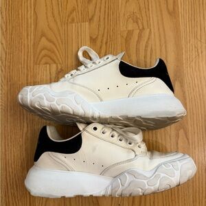 Alexander McQueen Oversized Runner Sneakers White Leather Black Suede Heel